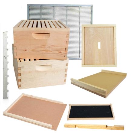 Goodland Bee Supply GL-2BK Beekeeping Double Deep Beehive Kit includes Frames, Foundations, Brood Box, Spacer, Entrance Reducer, Inner Cover, Top and Bottom (GL2STACK)