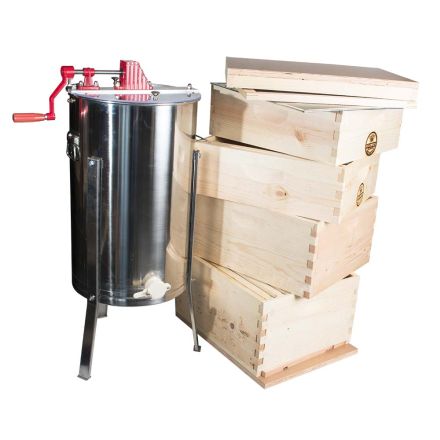 Goodland Bee Supply GLE4STACK Complete 4 Tier Bee Hive Kit Including 2 Frame Honey Extractor, Bee Foundations and Frames, Inner Cover, Telescoping Top, Hive Bottom and Excluder Included
