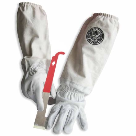 Goodland Bee Supply GL-GLV-JHK-SM Sheep Skin Beekeeping Protective Gloves with Canvas Sleeves - Small & J-Hook Beehive Scraper Tool