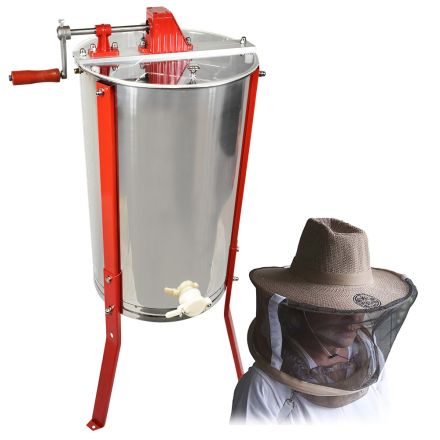 GoodLand Bee Supply HE3MAN-K 3 Frame Beekeeping 304 Stainless Steel Drum Honey Extractor With Stand & Beekeepers Hat Veil - Manual